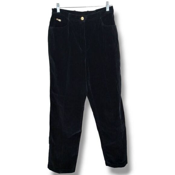 St John Sport Womens Pants Sz 12 Black Velvet Straight Legs Holiday Winter Vtg - Picture 1 of 12
